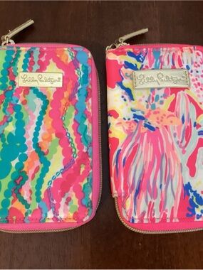 2 Lilly Pulitzer Neon Floral & Abstract Zip Wallet Duo in Pink & Multi